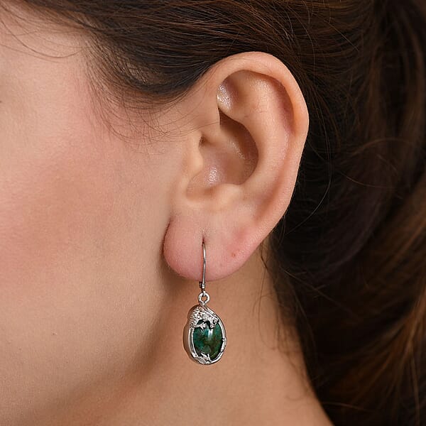 Shop Lc EverTrue Chrysocolla 13.40 Ctw Dragon's Embrace Earrings In Platinum Bond And Stainless Steel
