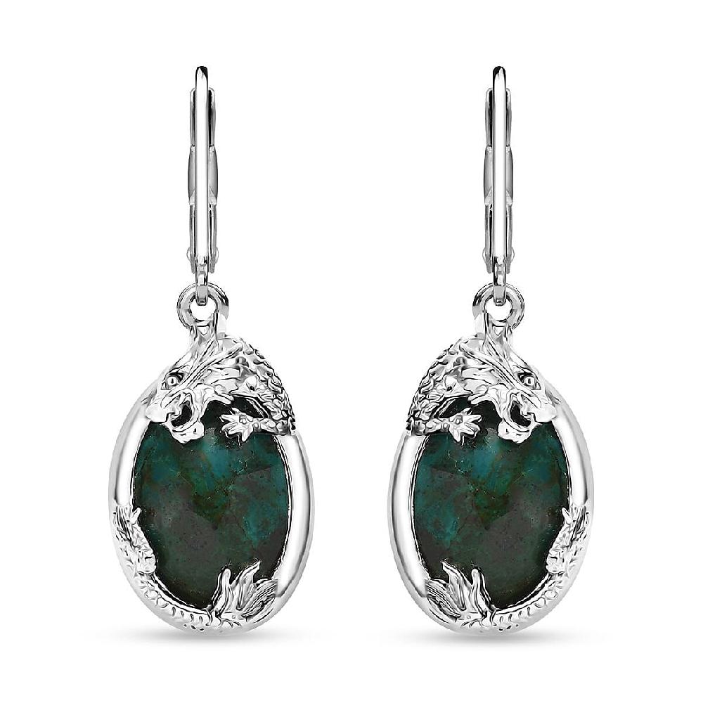 shop lc EverTrue Chrysocolla 13.40 ctw Dragon's Embrace Earrings in Platinum Bond and Stainless Steel