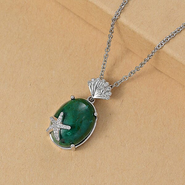 Shop Lc EverTrue Chrysocolla And Multi Gemstone 11.70 Ctw Starfish Pendant In Platinum Bond With Stainless Steel Necklace 20 Inches