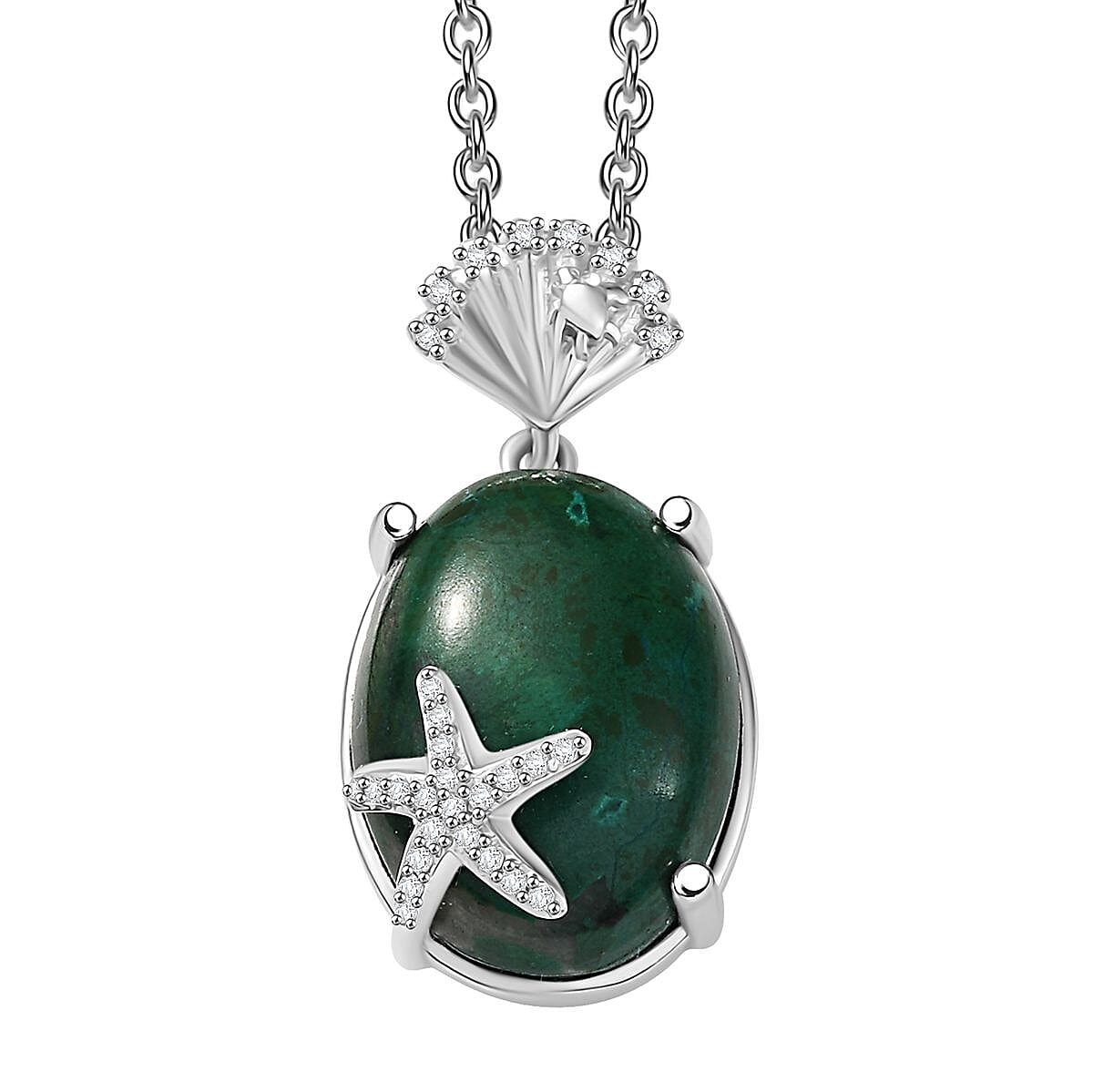 shop lc EverTrue Chrysocolla and Multi Gemstone 11.70 ctw Starfish Pendant in Platinum Bond with Stainless Steel Necklace 20 Inches