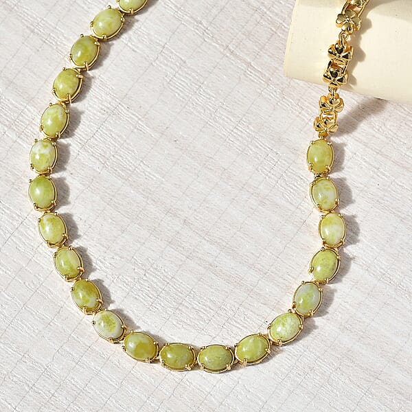 Shop Lc EverTrue Connemara Marble 28.50 Ctw Irish Blessing Clover Leaf Necklace In 18K YG Plated 18 Inches