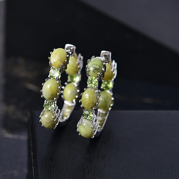 Shop Lc EverTrue Connemara Marble And Peridot 15.10 Ctw Whispers Of Ireland Clover Leaf Earrings In Platinum Bond