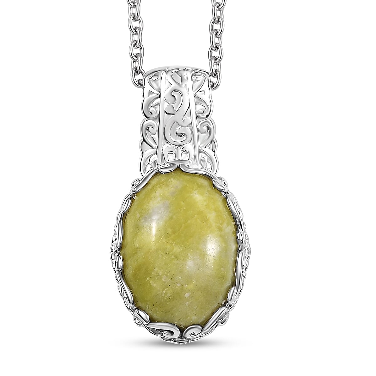 shop lc EverTrue Connemara Marble Celtic Filigree Pendant in Platinum Bond with Stainless Steel Necklace 6.40 ctw (20 Inches)