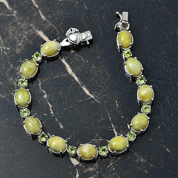 Shop Lc EverTrue Connemara Marble Peridot Claddagh Bracelet In Platinum Bond (7.25 In) 25.25 Ctw