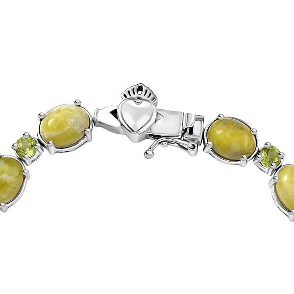 Shop Lc EverTrue Connemara Marble Peridot Claddagh Bracelet In Platinum Bond (7.25 In) 25.25 Ctw