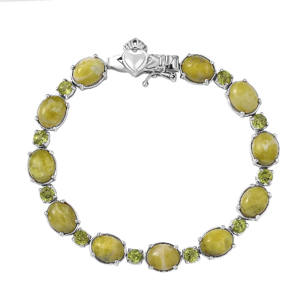shop lc EverTrue Connemara Marble Peridot Claddagh Bracelet in Platinum Bond (7.25 In) 25.25 ctw