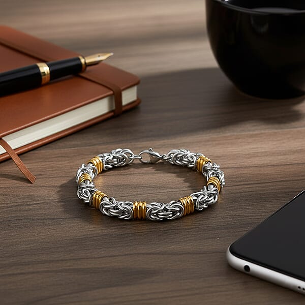 Shop Lc EverTrue Fashionable Two-Tone Byzantine Chain Bracelet In ION Plated YG And Stainless Steel (8.00-9.5In)