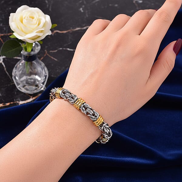 Shop Lc EverTrue Fashionable Two-Tone Byzantine Chain Bracelet In ION Plated YG And Stainless Steel (8.00-9.5In)