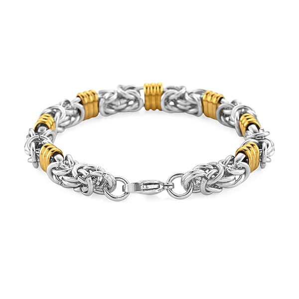 Shop Lc EverTrue Fashionable Two-Tone Byzantine Chain Bracelet In ION Plated YG And Stainless Steel (8.00-9.5In)