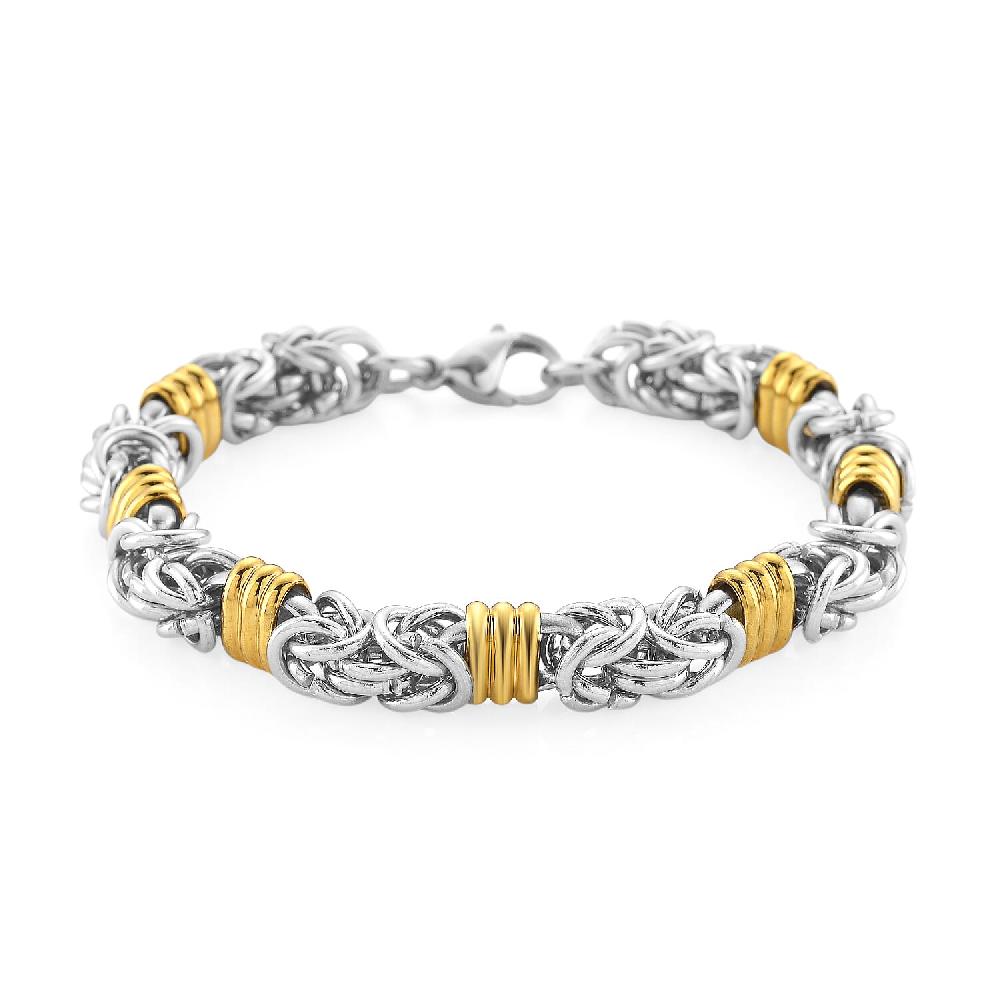 shop lc EverTrue Fashionable Two-Tone Byzantine Chain Bracelet in ION Plated YG and Stainless Steel (8.00-9.5In)