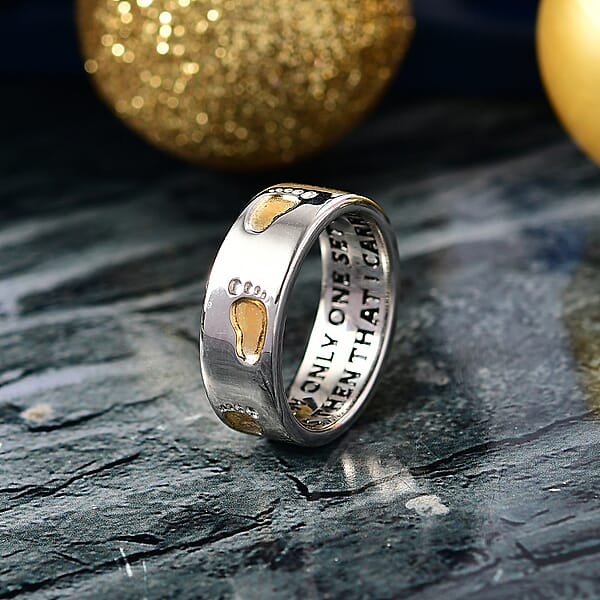 Shop Lc EverTrue Footsteps Band Ring In 18K YG Plated And Platinum Bond