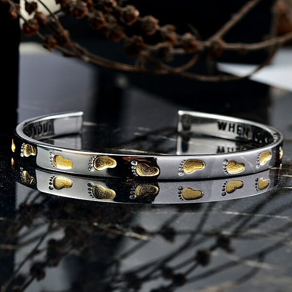 Shop Lc EverTrue Footsteps Cuff Bracelet In 18K YG Plated And Platinum Bond (7.25 In)