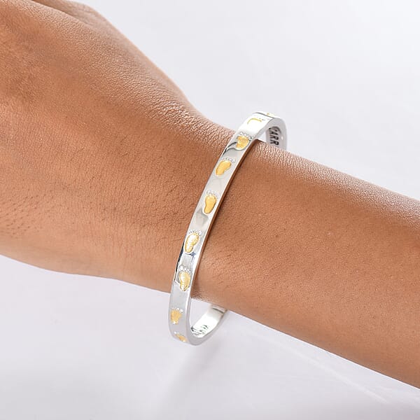 Shop Lc EverTrue Footsteps Cuff Bracelet In 18K YG Plated And Platinum Bond (7.25 In)