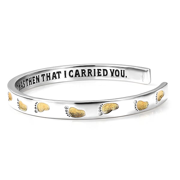 Shop Lc EverTrue Footsteps Cuff Bracelet In 18K YG Plated And Platinum Bond (7.25 In)