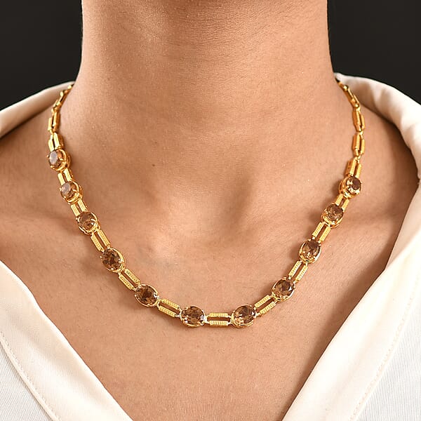 Shop Lc EverTrue Golden Fall Autumn Alexite 20.10 Ctw Station Necklace In 18K YG Plated 18-20 Inches
