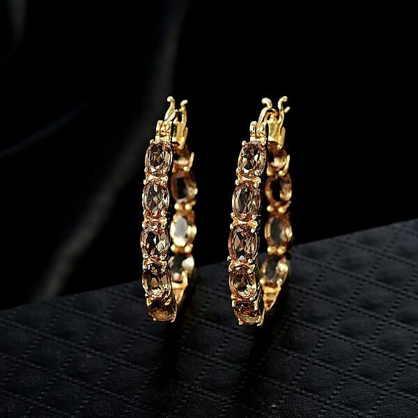 Shop Lc EverTrue Golden Fall Autumn Alexite 6.85 Ctw Inside-out Hoop Earrings In 18K YG Plated