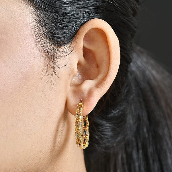Shop Lc EverTrue Golden Fall Autumn Alexite 6.85 Ctw Inside-out Hoop Earrings In 18K YG Plated