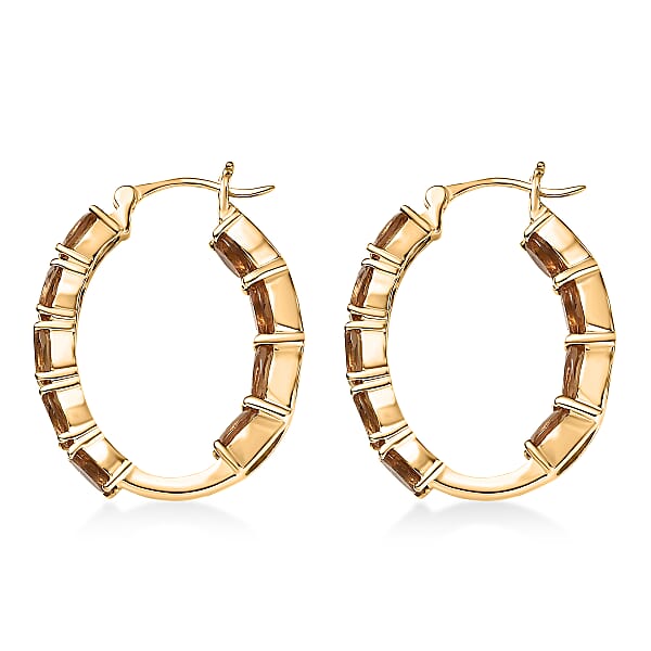 Shop Lc EverTrue Golden Fall Autumn Alexite 6.85 Ctw Inside-out Hoop Earrings In 18K YG Plated