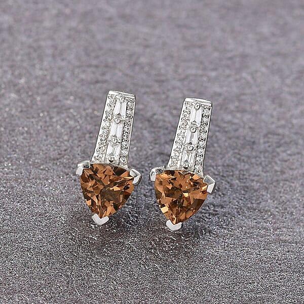 Shop Lc EverTrue Golden Fall Autumn Alexite And White Zircon 2.90 Ctw Art Deco Earrings In Platinum Bond