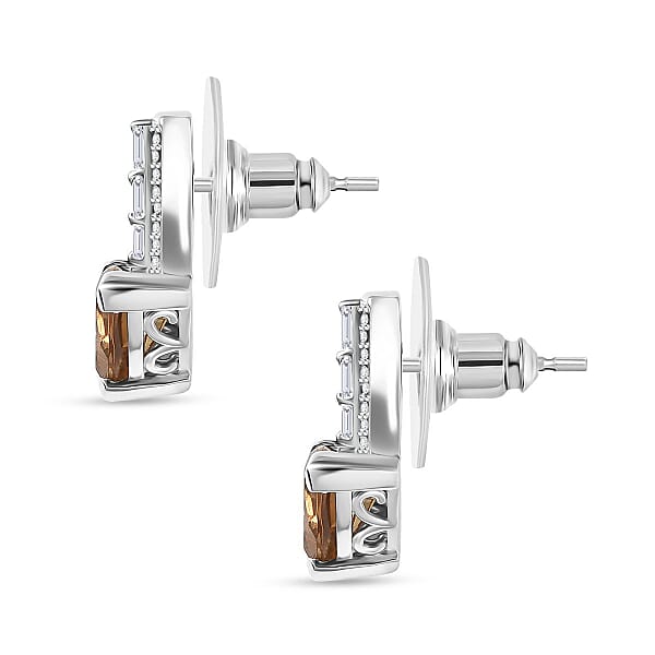 Shop Lc EverTrue Golden Fall Autumn Alexite And White Zircon 2.90 Ctw Art Deco Earrings In Platinum Bond