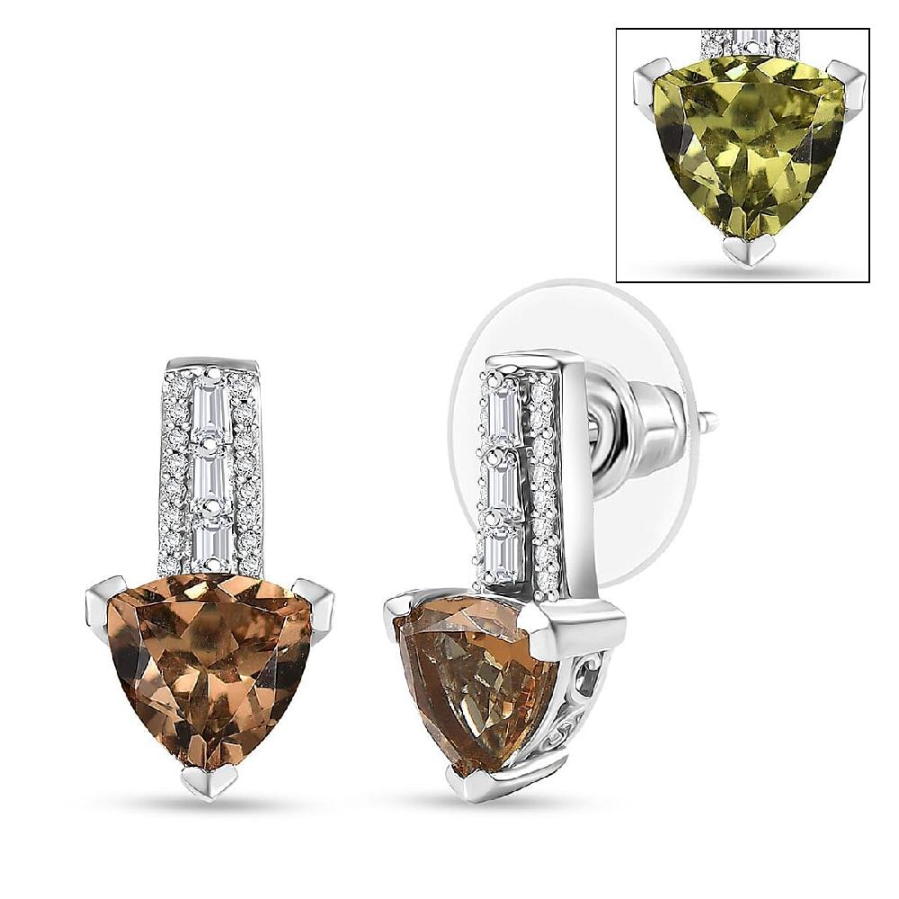 shop lc EverTrue Golden Fall Autumn Alexite and White Zircon 2.90 ctw Art Deco Earrings in Platinum Bond