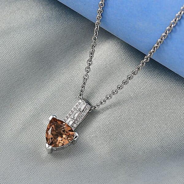 Shop Lc EverTrue Golden Fall Autumn Alexite White Zircon Art Deco Pendant In Platinum Bond With Stainless Steel Necklace 2.00 Ctw (20 Inches)