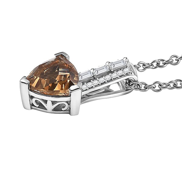 Shop Lc EverTrue Golden Fall Autumn Alexite White Zircon Art Deco Pendant In Platinum Bond With Stainless Steel Necklace 2.00 Ctw (20 Inches)