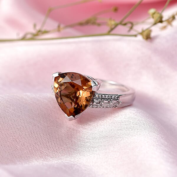Shop Lc EverTrue Golden Fall Autumn Alexite White Zircon Ring In Platinum Bond 5.80 Ctw