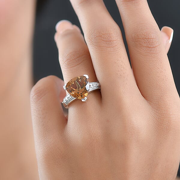 Shop Lc EverTrue Golden Fall Autumn Alexite White Zircon Ring In Platinum Bond 5.80 Ctw