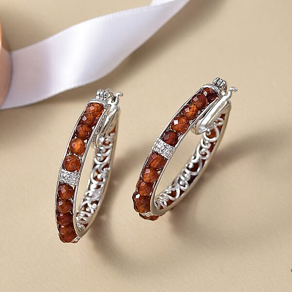 Shop Lc EverTrue Hessonite Garnet 25.40 Ctw Hoop Earrings In Platinum Bond