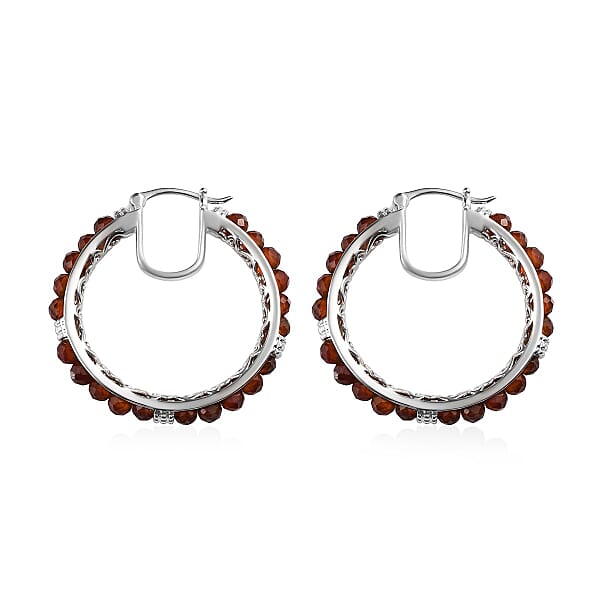 Shop Lc EverTrue Hessonite Garnet 25.40 Ctw Hoop Earrings In Platinum Bond