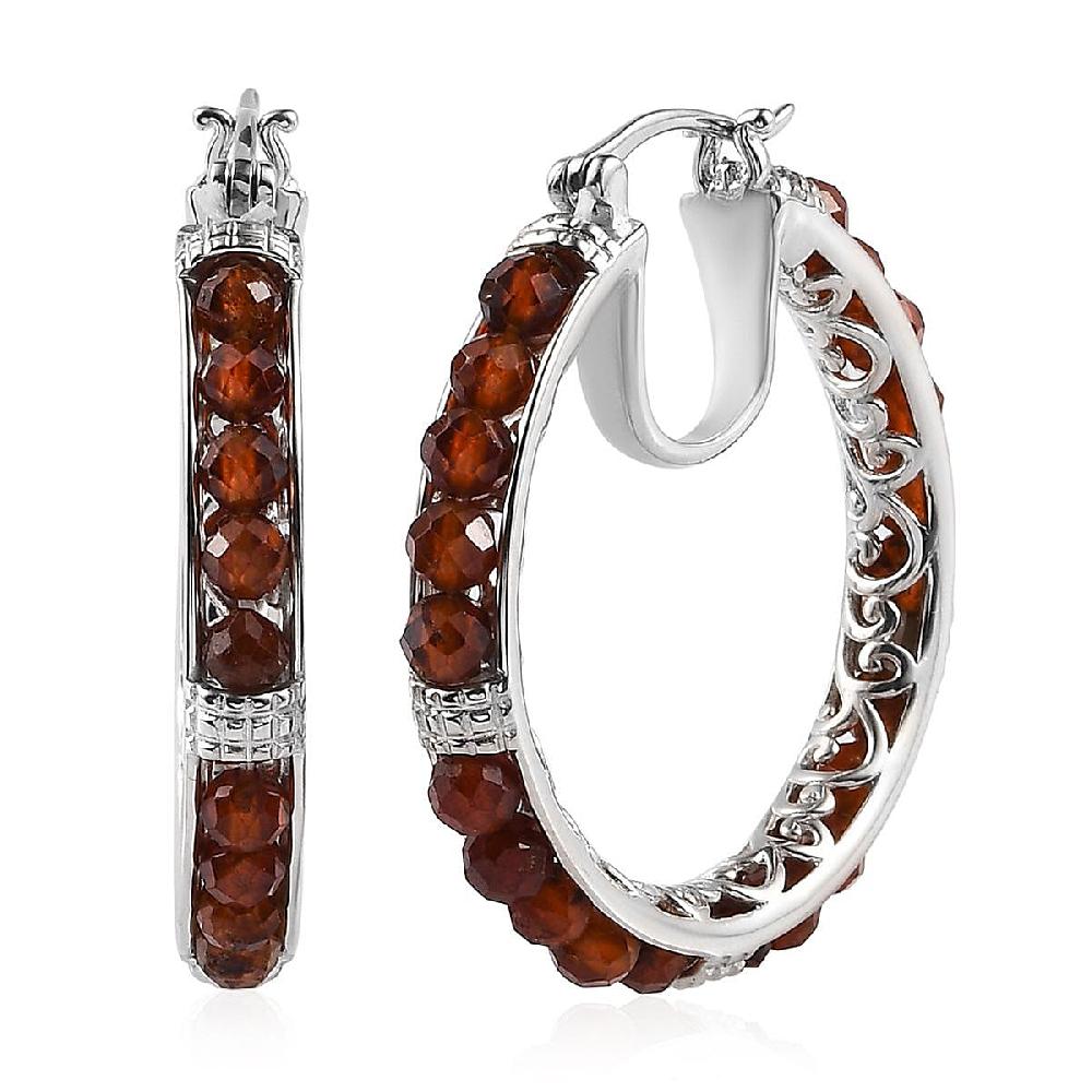 shop lc EverTrue Hessonite Garnet 25.40 ctw Hoop Earrings in Platinum Bond