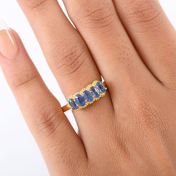 Shop Lc EverTrue Kashmir Kyanite 5 Stone Band Ring In 18K YG Plated 1.60 Ctw