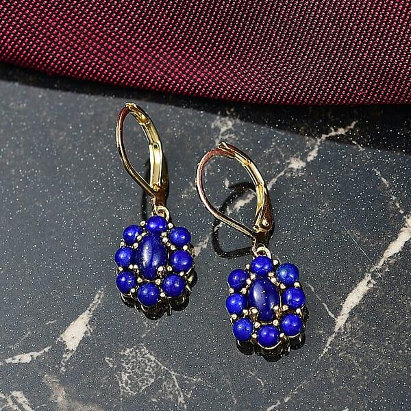 Shop Lc EverTrue Lapis Lazuli 3.40 Ctw Lever Back Floral Earrings In 18K Yellow Gold Plated