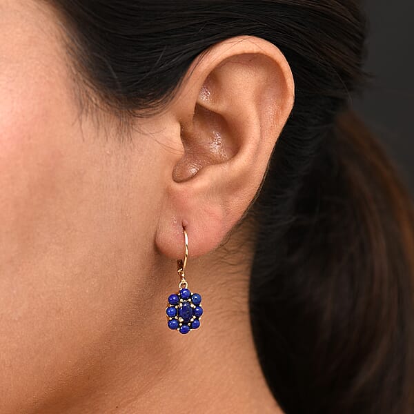 Shop Lc EverTrue Lapis Lazuli 3.40 Ctw Lever Back Floral Earrings In 18K Yellow Gold Plated