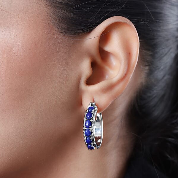 Shop Lc EverTrue Lapis Lazuli 5.80 Ctw Earrings In Platinum Bond