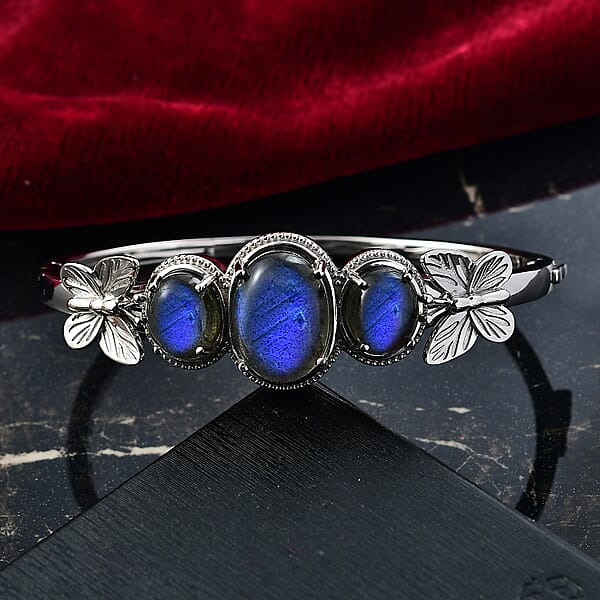 Shop Lc EverTrue Malagasy Labradorite 22.00 Ctw Midnight Wings Bangle Bracelet In Platinum Bond (7.25 In)
