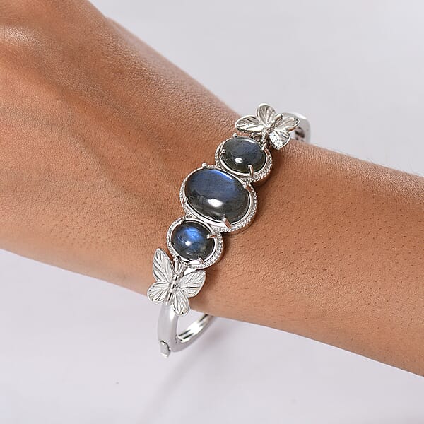 Shop Lc EverTrue Malagasy Labradorite 22.00 Ctw Midnight Wings Bangle Bracelet In Platinum Bond (7.25 In)