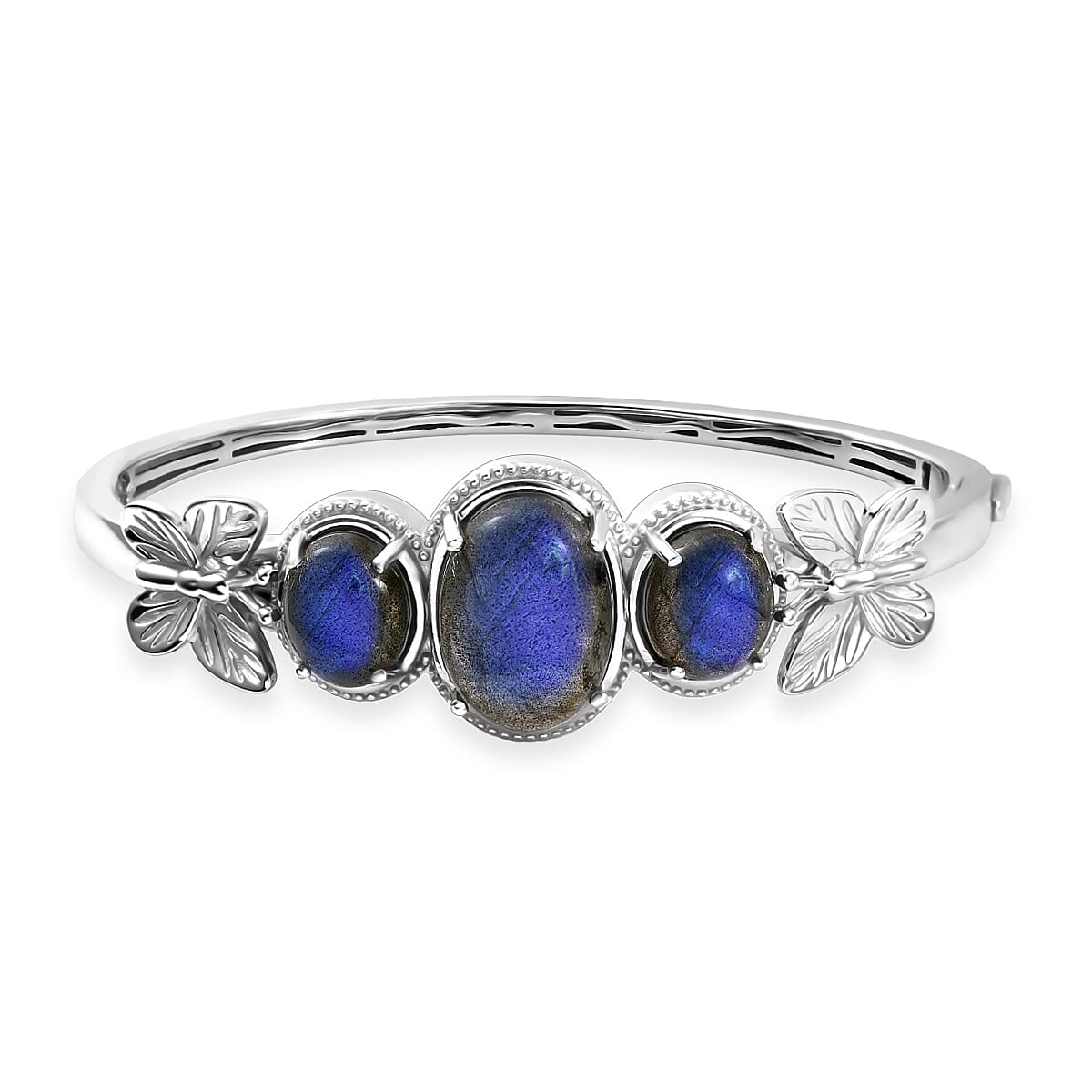 shop lc EverTrue Malagasy Labradorite 22.00 ctw Midnight Wings Bangle Bracelet in Platinum Bond (7.25 In)