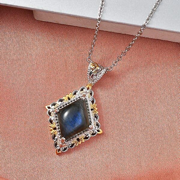 Shop Lc EverTrue Malagasy Labradorite 6.50 Ctw Pendant In 18K YG Plated And Platinum Bond With Stainless Steel Necklace 20 Inches (Del. In 7-10 Days)
