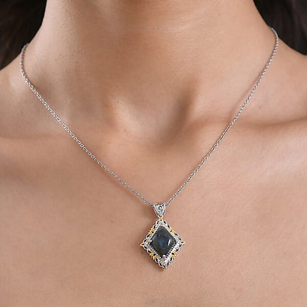 Shop Lc EverTrue Malagasy Labradorite 6.50 Ctw Pendant In 18K YG Plated And Platinum Bond With Stainless Steel Necklace 20 Inches (Del. In 7-10 Days)