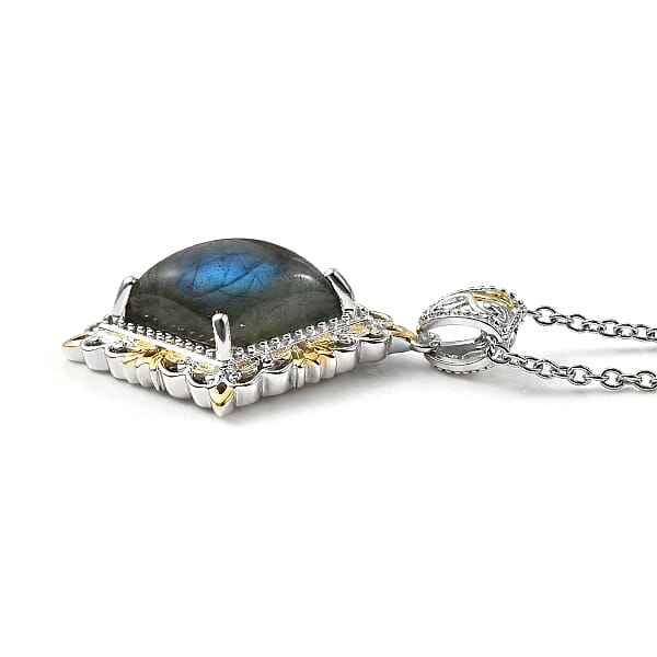 Shop Lc EverTrue Malagasy Labradorite 6.50 Ctw Pendant In 18K YG Plated And Platinum Bond With Stainless Steel Necklace 20 Inches (Del. In 7-10 Days)