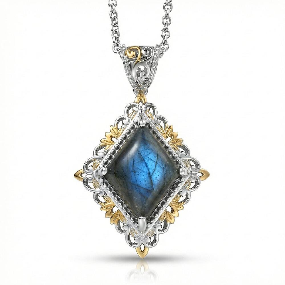 shop lc EverTrue Malagasy Labradorite 6.50 ctw Pendant in 18K YG Plated and Platinum Bond with Stainless Steel Necklace 20 Inches (Del. in 7-10 Days)