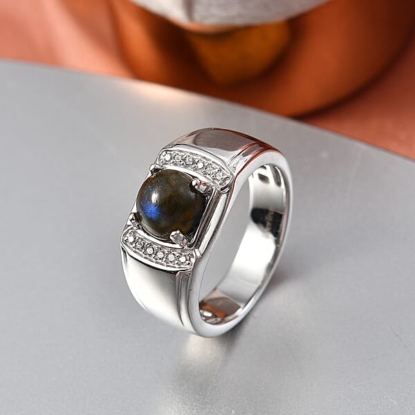 Shop Lc EverTrue Malagasy Labradorite Aand White Zircon 2.35 Ctw Midnight Men's Ring In Platinum Bond (Del. In 7-10 Days)