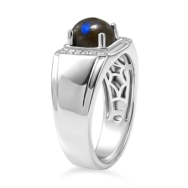 Shop Lc EverTrue Malagasy Labradorite Aand White Zircon 2.35 Ctw Midnight Men's Ring In Platinum Bond (Del. In 7-10 Days)