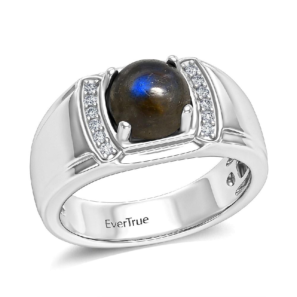shop lc EverTrue Malagasy Labradorite aand White Zircon 2.35 ctw Midnight Men's Ring in Platinum Bond (Del. in 7-10 Days)