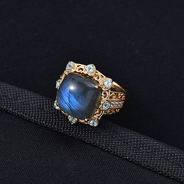 Shop Lc EverTrue Malagasy Labradorite And Apatite 8.90 Ctw Ring In 18K Yellow Gold Plated (Del. In 7-10 Days)