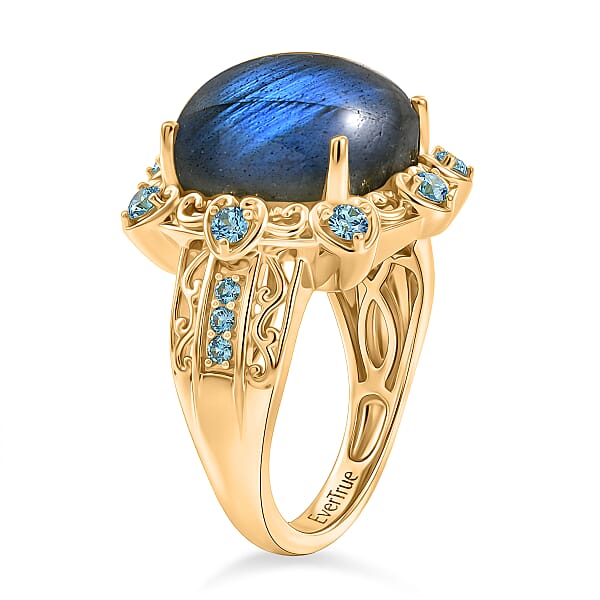 Shop Lc EverTrue Malagasy Labradorite And Apatite 8.90 Ctw Ring In 18K Yellow Gold Plated (Del. In 7-10 Days)