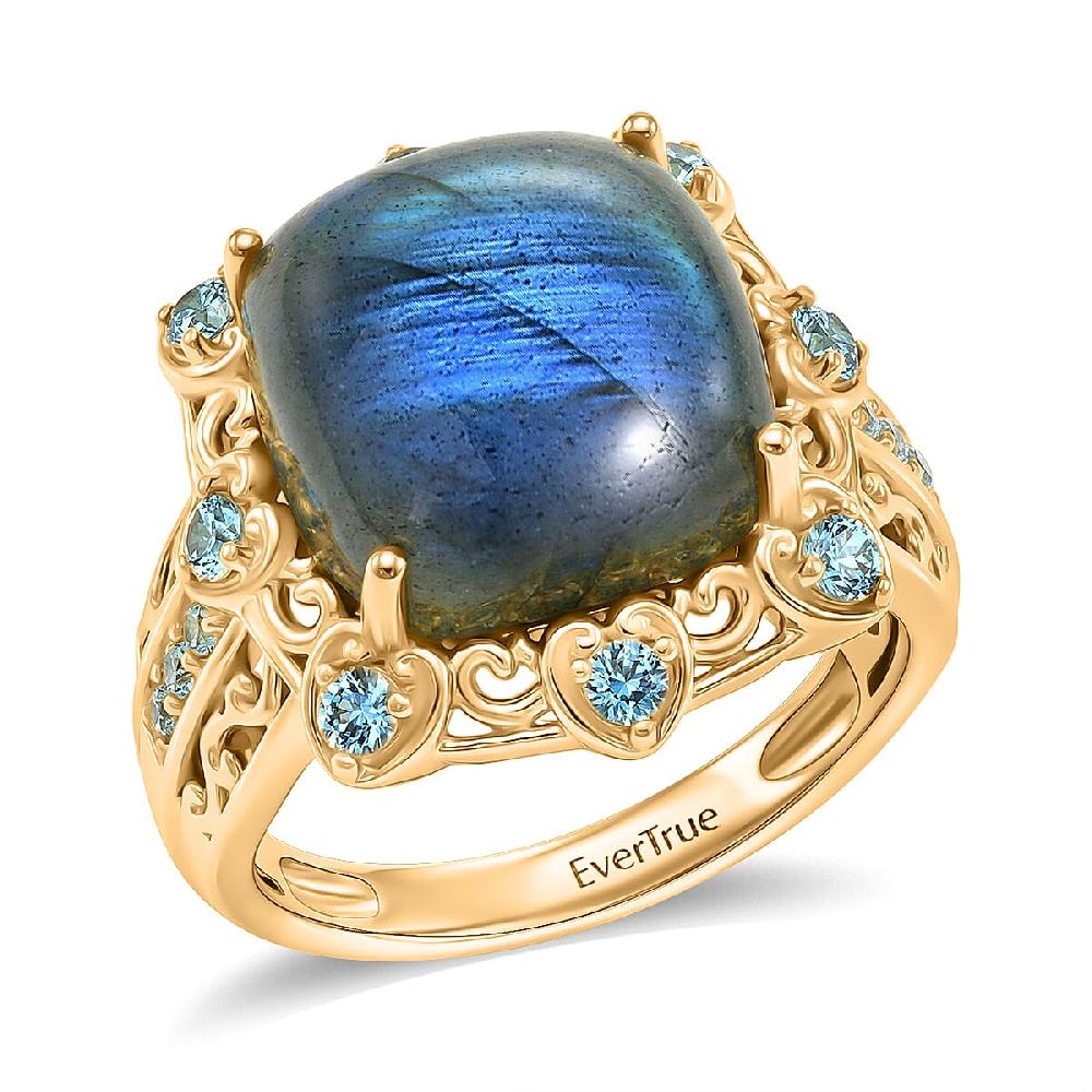 shop lc EverTrue Malagasy Labradorite and Apatite 8.90 ctw Ring in 18K Yellow Gold Plated (Del. in 7-10 Days)
