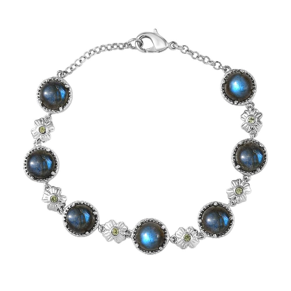 shop lc EverTrue Malagasy Labradorite and Hebei Peridot 15.70 ctw Mystic Bloom Bracelet in Platinum Bond (7.25 In) (Del. in 7-10 Days)